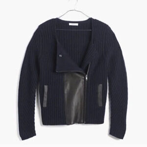 Madewell Navy Wool and Leather Motorcycle Sweater Size S